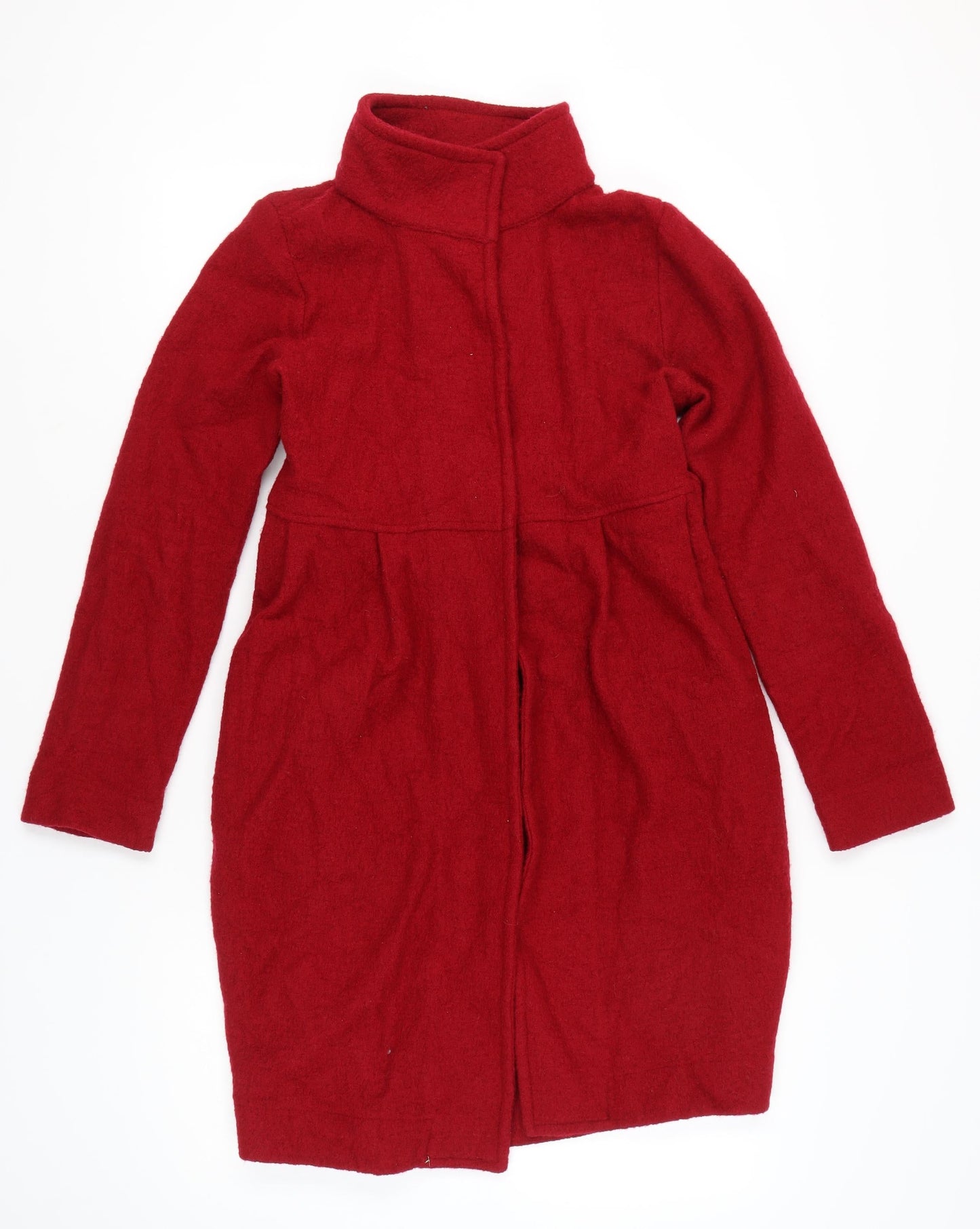 Zara Women Red Wool Mid-Length Belted Overcoat Size 12