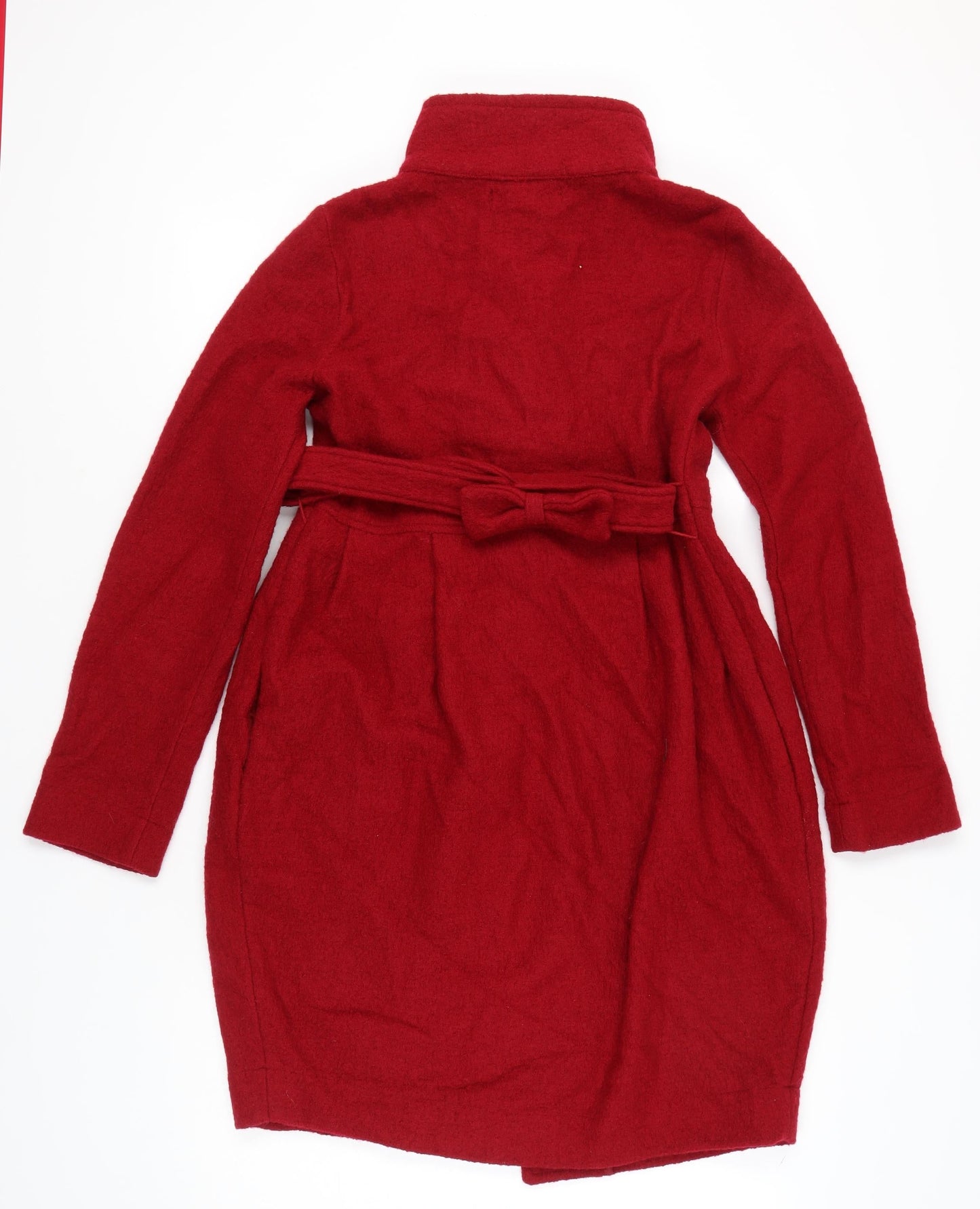 Zara Women Red Wool Mid-Length Belted Overcoat Size 12