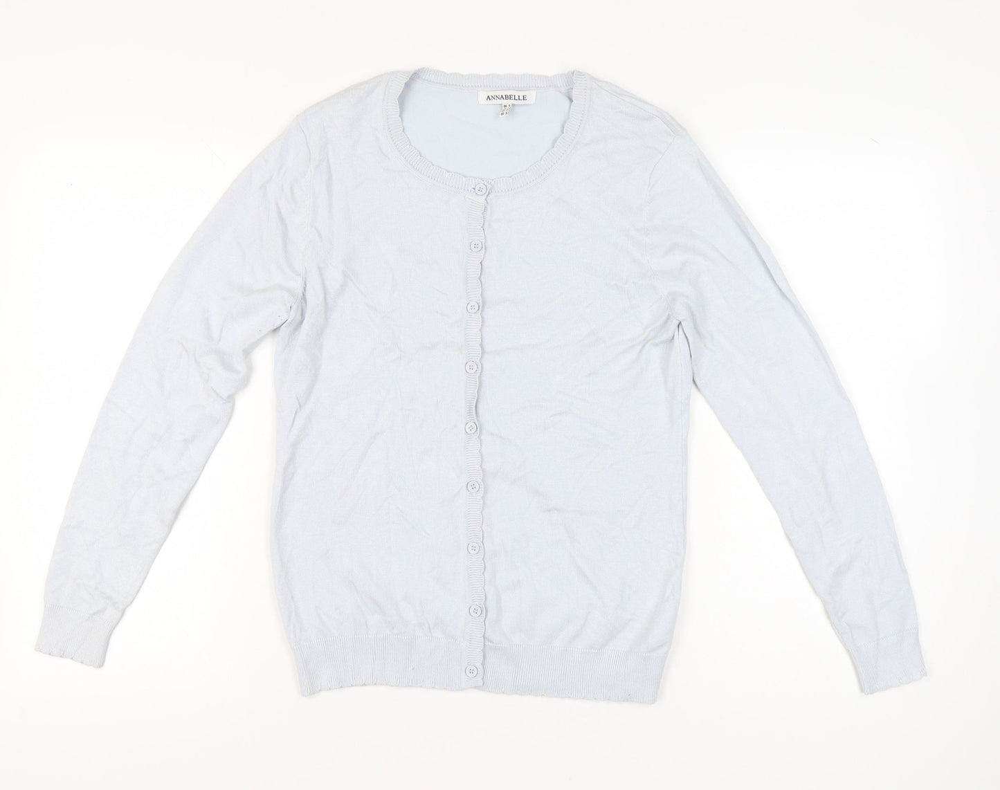 Annabelle Women's Blue Crew Neck Long Sleeve Cardigan Size S