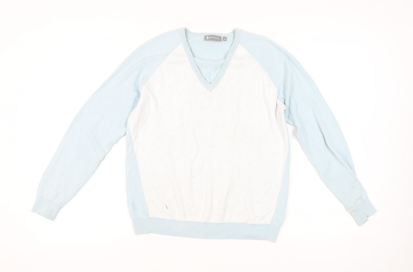 Glenmuir Women's Blue V-Neck Cotton Jumper Size M Long Sleeve