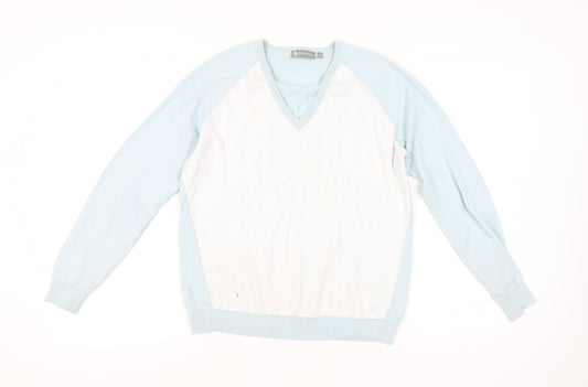 Glenmuir Women's Blue V-Neck Cotton Jumper Size M Long Sleeve