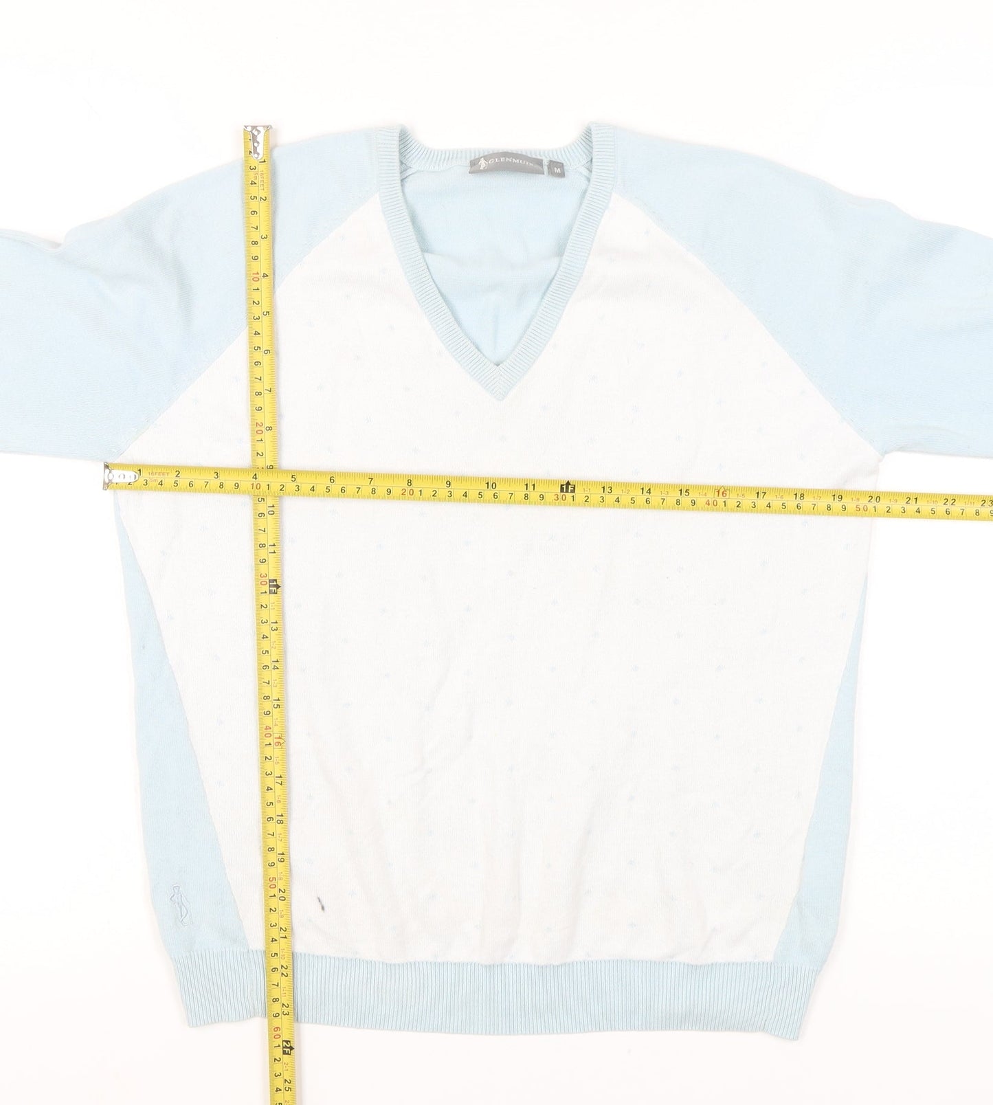 Glenmuir Women's Blue V-Neck Cotton Jumper Size M Long Sleeve