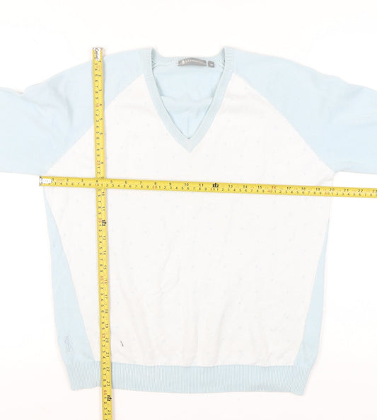Glenmuir Women's Blue V-Neck Cotton Jumper Size M Long Sleeve
