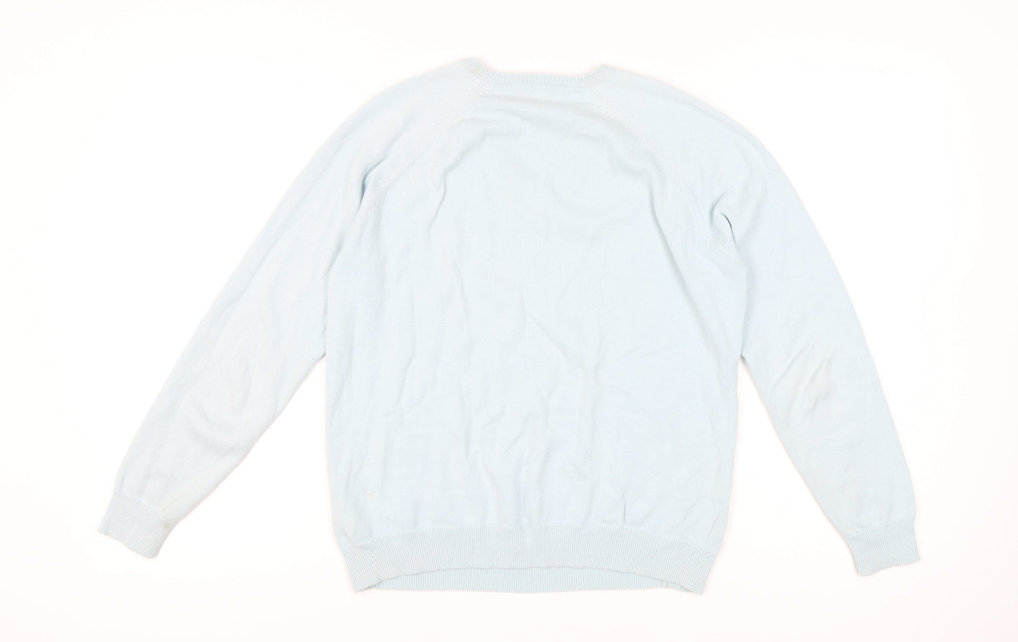 Glenmuir Women's Blue V-Neck Cotton Jumper Size M Long Sleeve