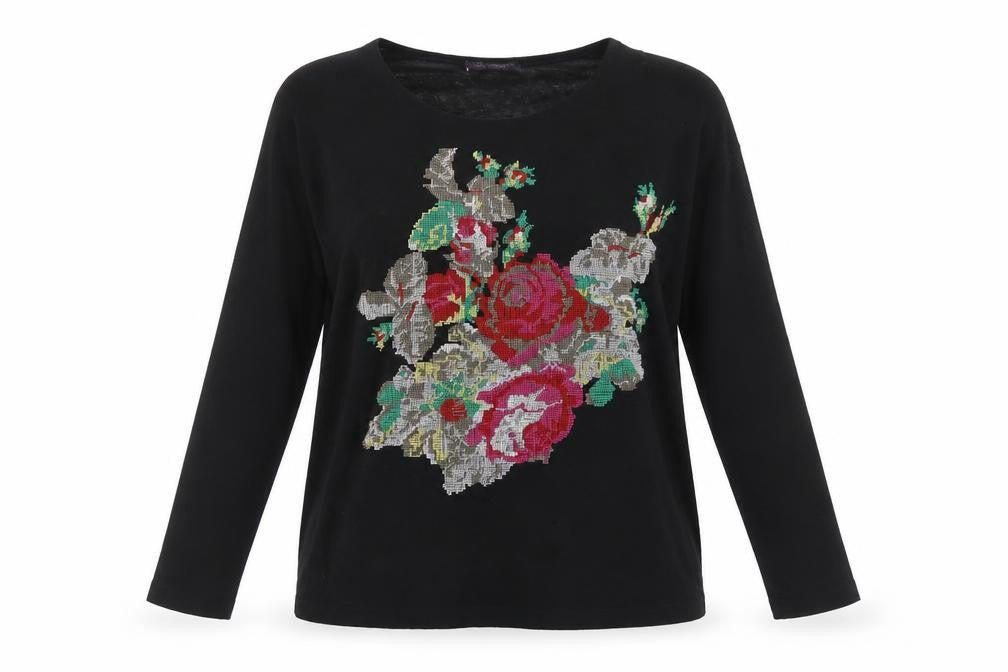 Marks and Spencer Women’s Black Floral Embroidered Pullover Jumper Size 8
