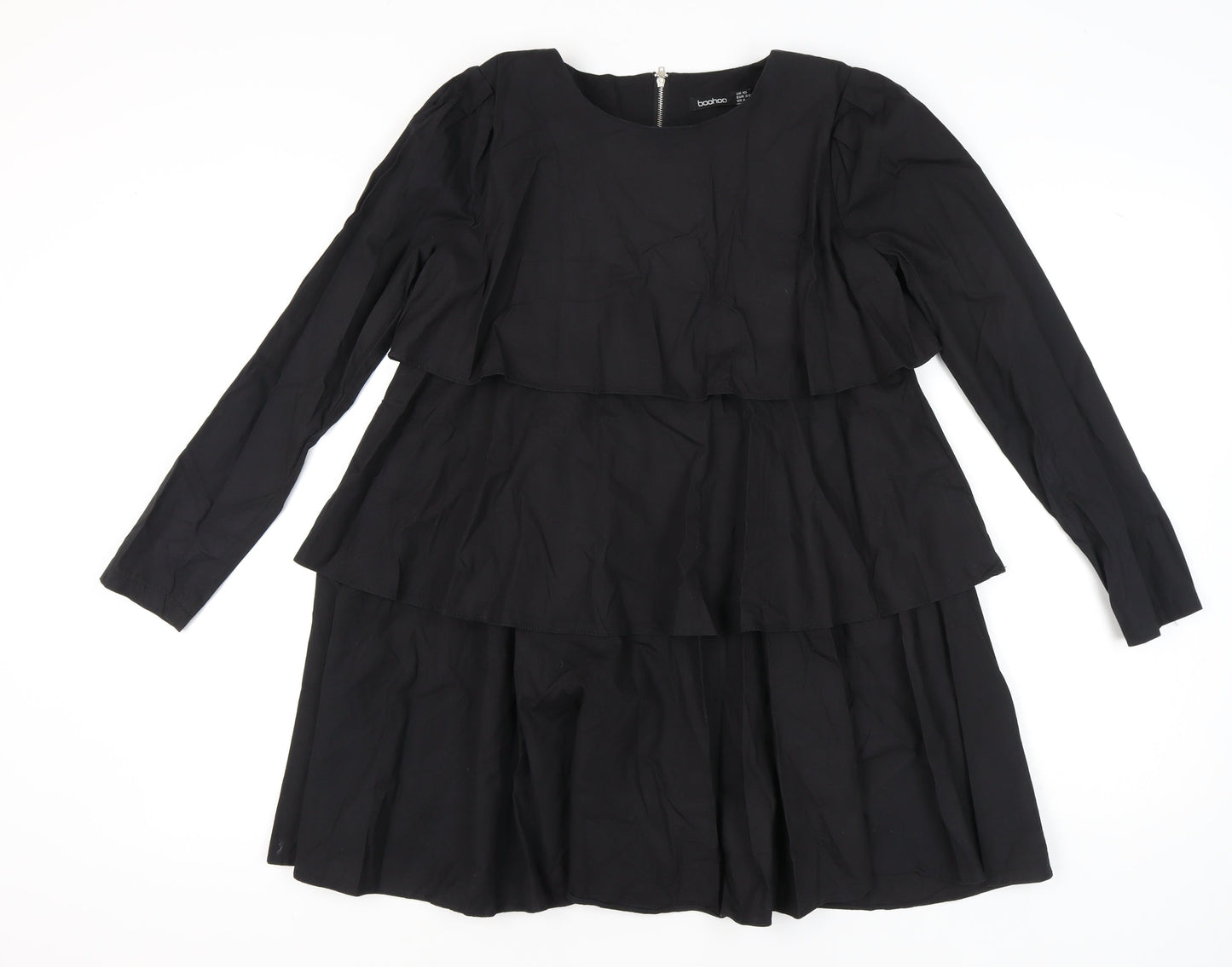 Boohoo Women’s Black Knee Length Trapeze Dress Size 10 Long Sleeve