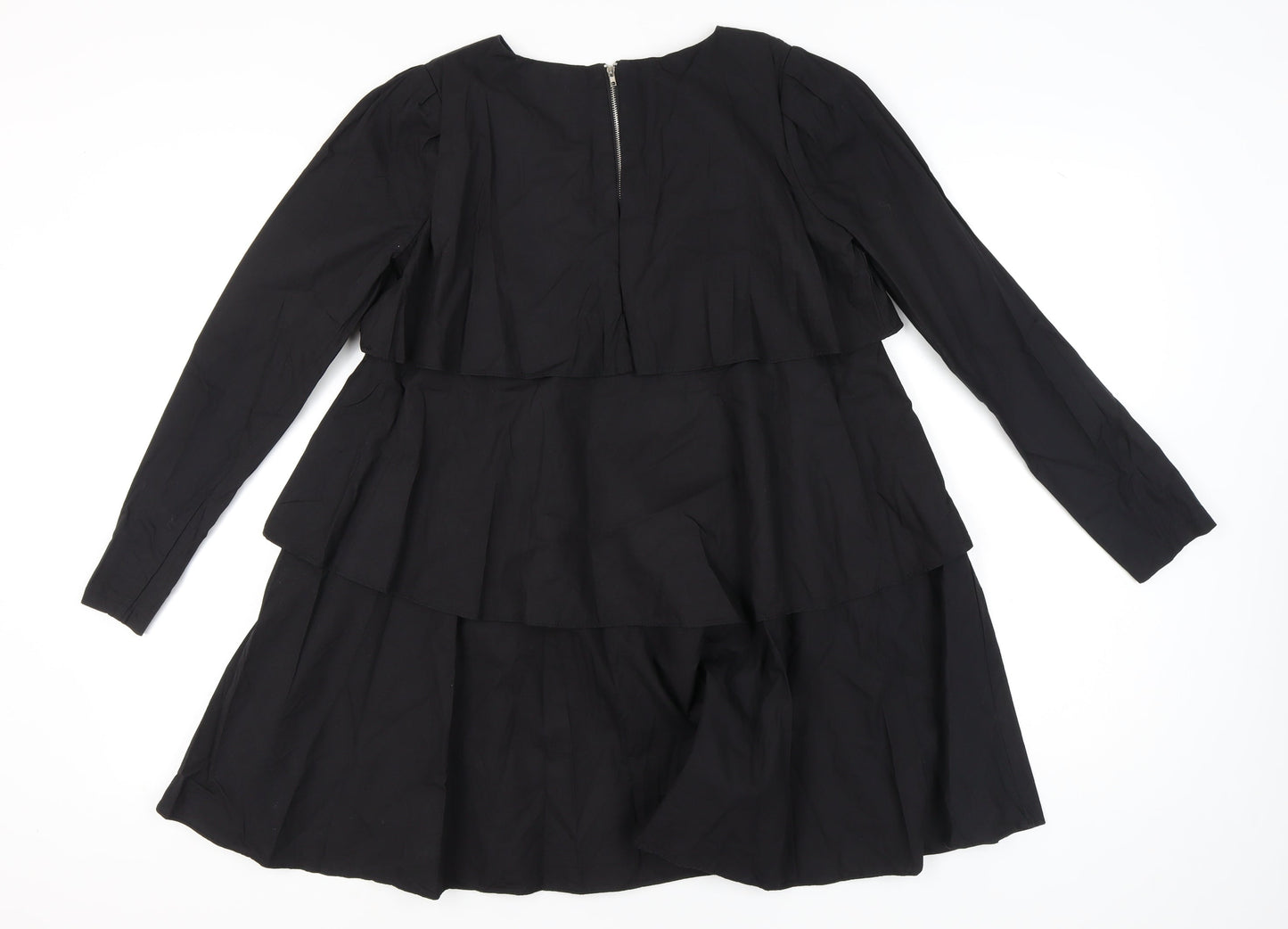 Boohoo Women’s Black Knee Length Trapeze Dress Size 10 Long Sleeve