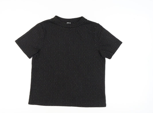 Oliver Bonas Women's Black Polka Dot Mock Neck T-Shirt UK 12 Regular Fit