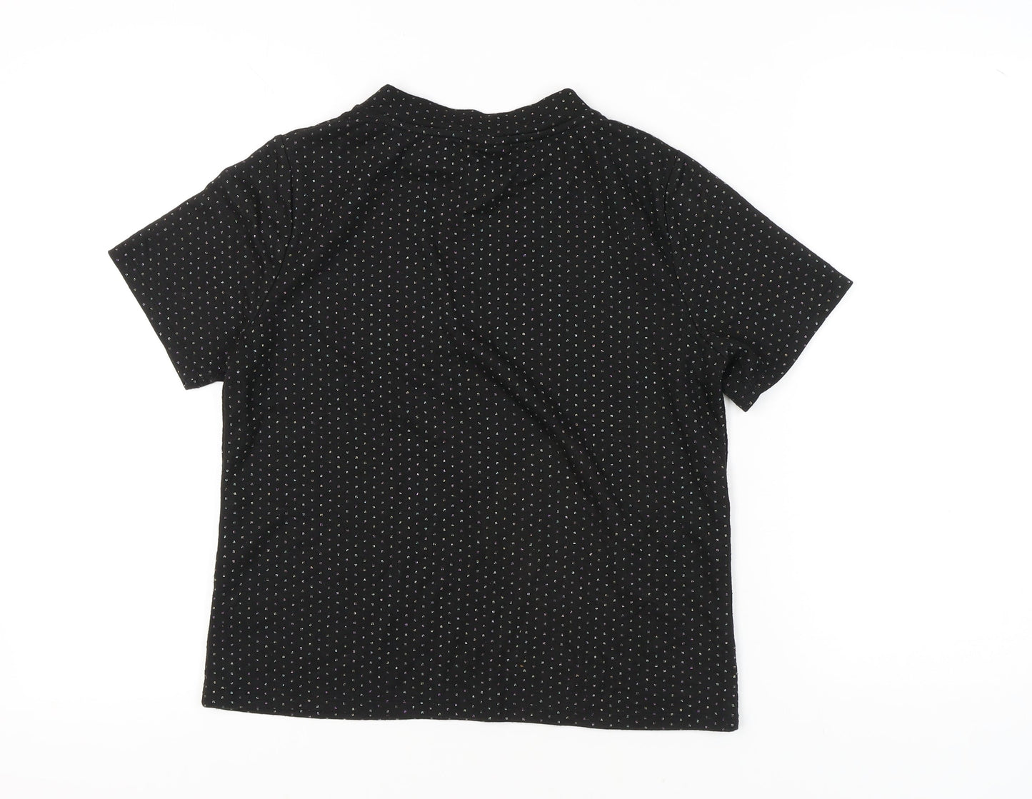 Oliver Bonas Women's Black Polka Dot Mock Neck T-Shirt UK 12 Regular Fit