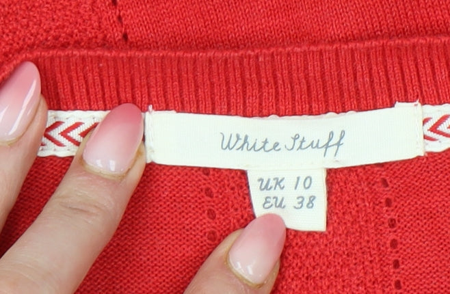 White Stuff Women's Red Cotton 3/4 Sleeve Cardigan Size 10