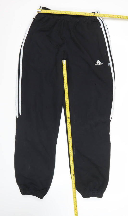 Adidas Men’s Black L Track Pants Elastic Waist Pockets Zip Sportswear
