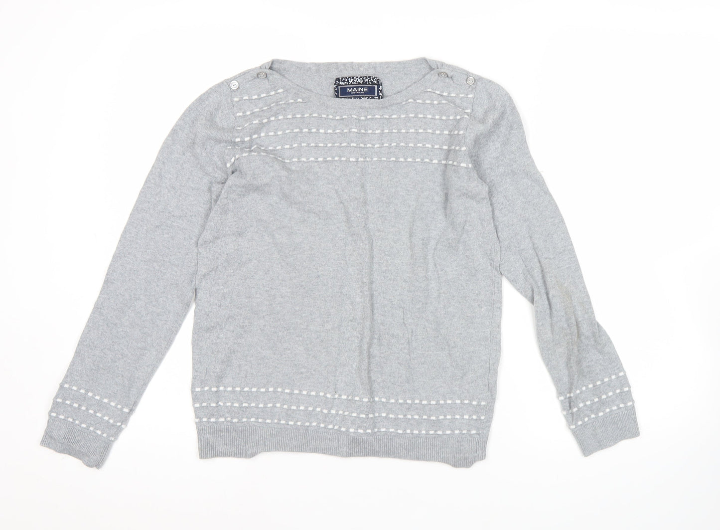 Maine New England Women’s Grey Size 12 Boat Neck Cotton Blend Jumper