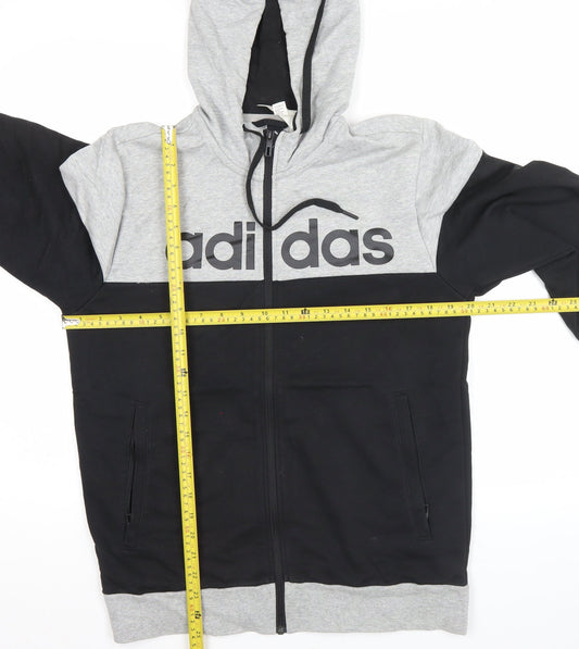 Adidas Men’s Grey Black Full Zip Hoodie M Regular Fit Sportswear