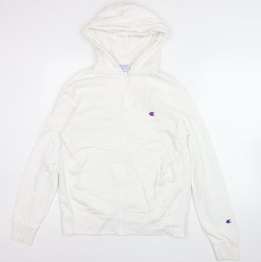 Champion Men’s White XL Full Zip Hoodie with Logo – Excellent