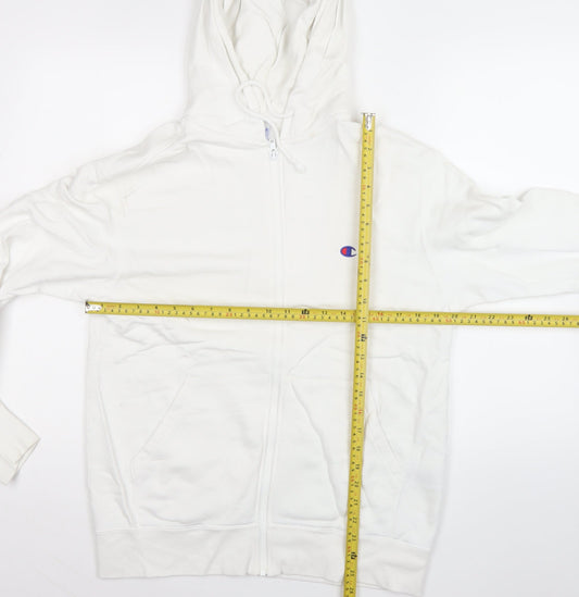 Champion Men’s White XL Full Zip Hoodie with Logo – Excellent