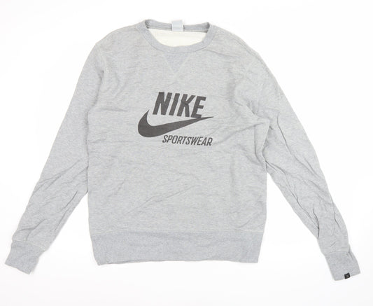Nike Men’s Grey Sportswear Sweatshirt L Crew Neck Logo Cotton Pullover