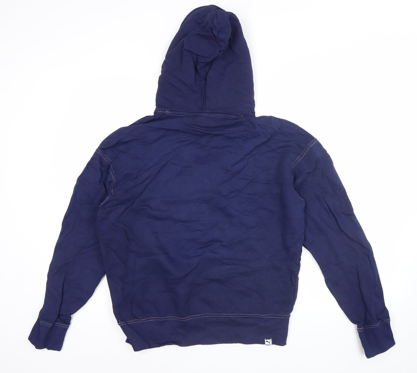 Puma Men’s Blue Pullover Hoodie Regular Fit S Logo Cotton Blend