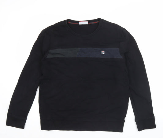 FILA Men’s Black L Pullover Sweatshirt Crew Neck Logo Jersey