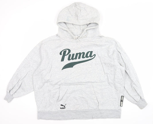 Puma Men’s Grey Pullover Hoodie S Logo Fleece Sportswear