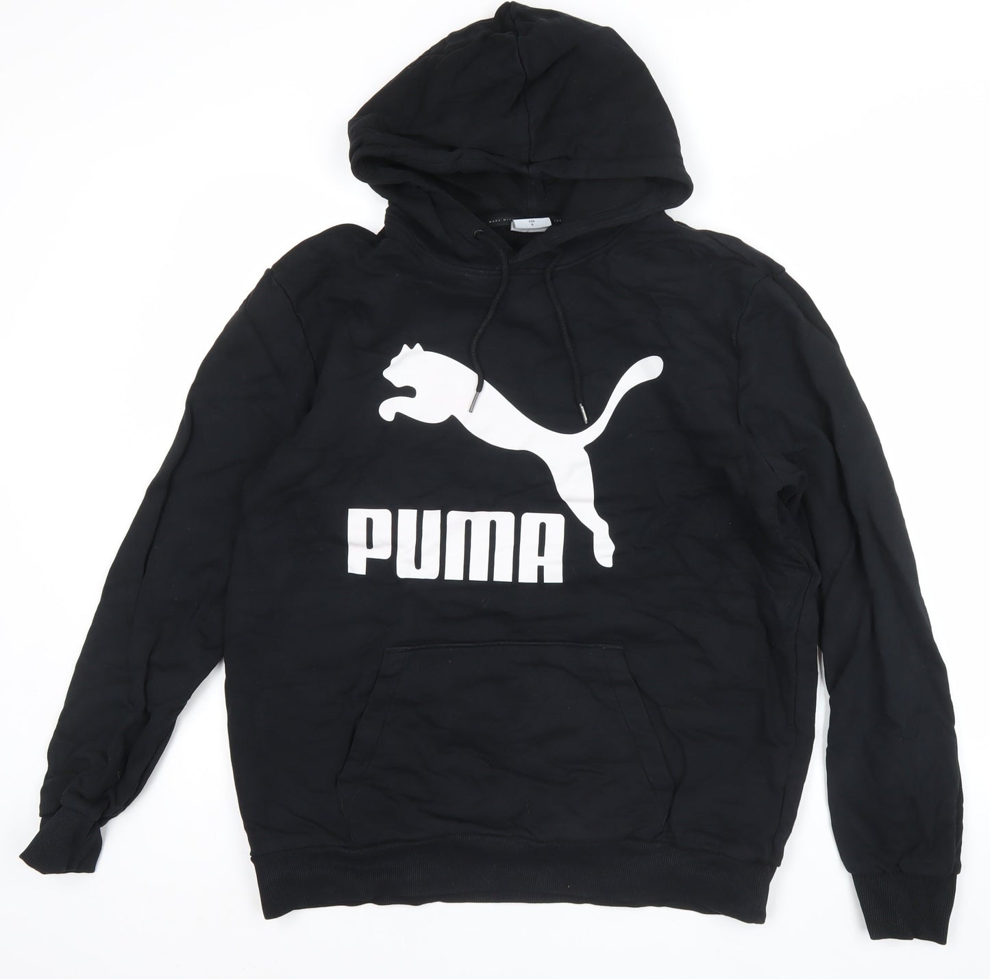 Puma Mens Black L Pullover Hoodie Sports Logo Fleece