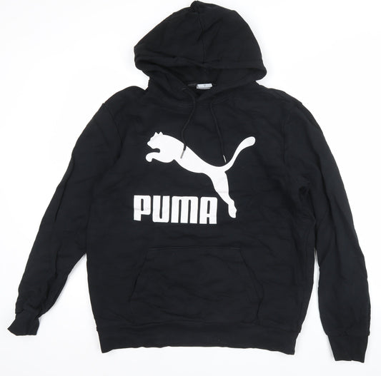 Puma Mens Black L Pullover Hoodie Sports Logo Fleece