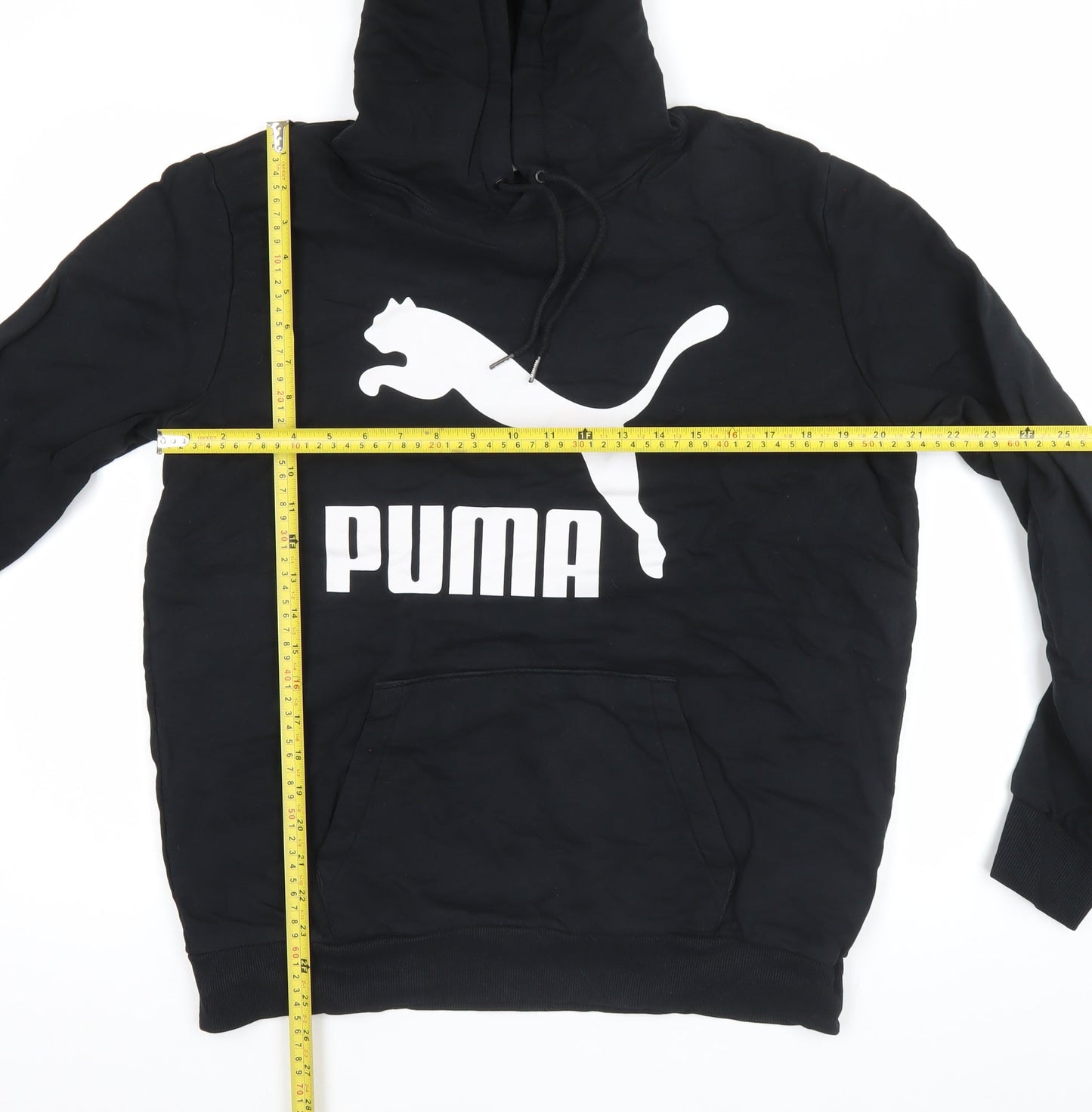 Puma Mens Black L Pullover Hoodie Sports Logo Fleece