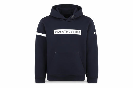 Front view of Fila Men's Blue Pullover Hoodie M Regular Fit Athletic Logo Sportswear
