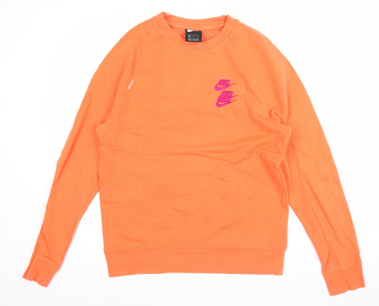 Nike Men's Orange Crew Neck Pullover Sweatshirt M Logo Print