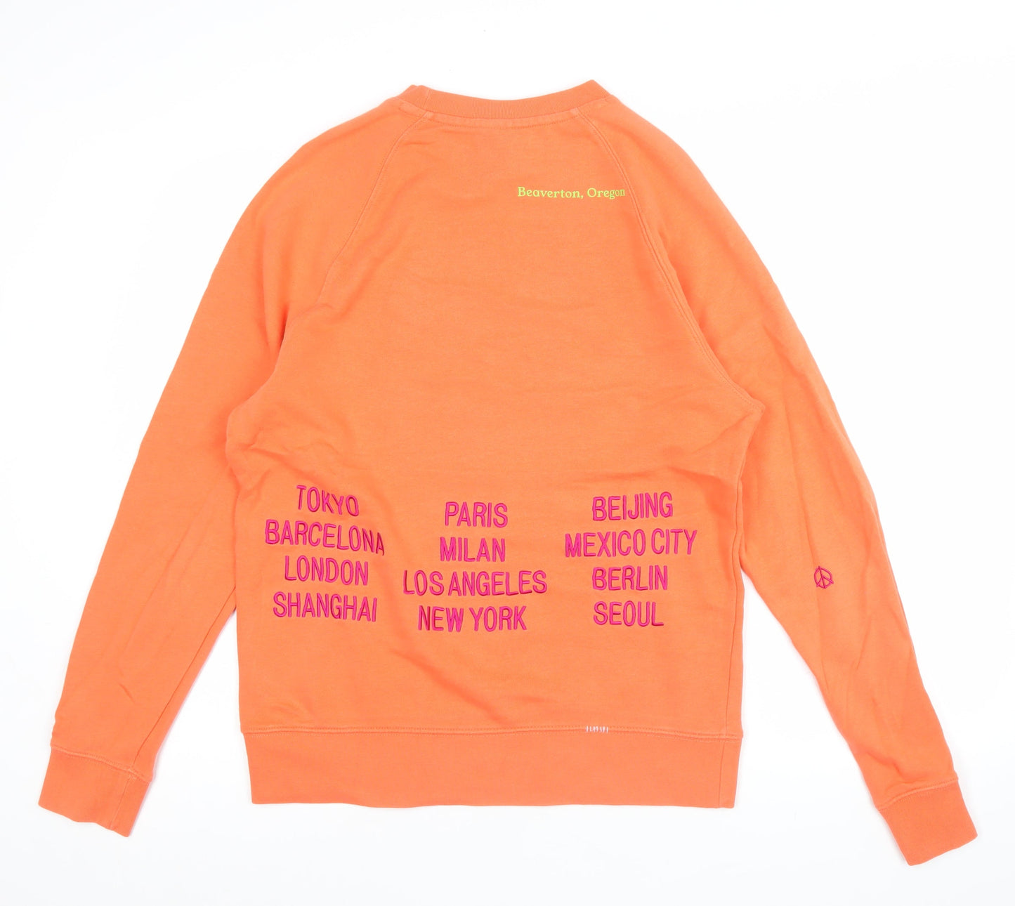 Nike Men's Orange Crew Neck Pullover Sweatshirt M Logo Print