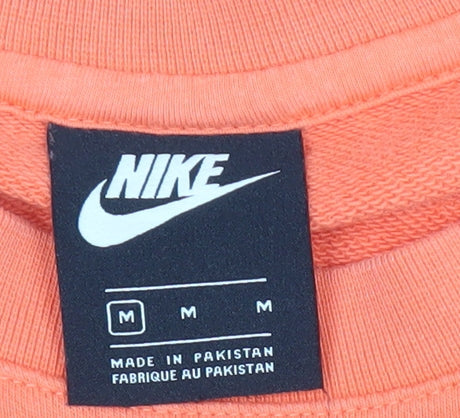 Nike Men's Orange Crew Neck Pullover Sweatshirt M Logo Print