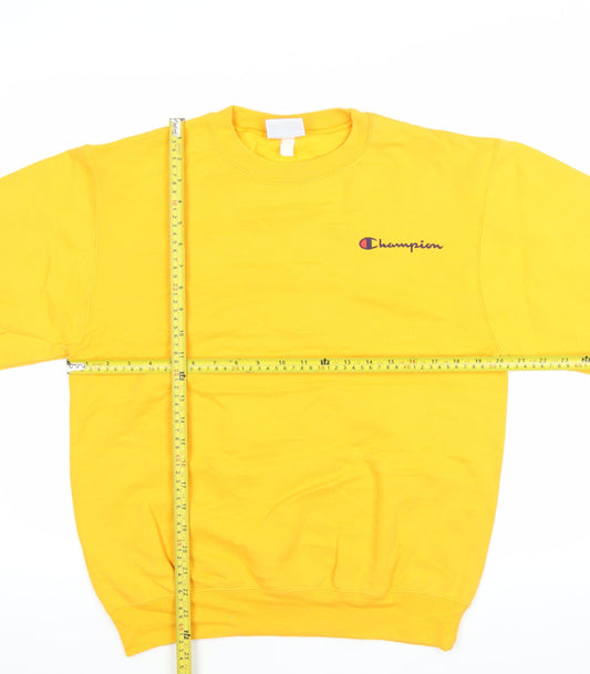 Champion Men’s Yellow Pullover Sweatshirt S Crew Neck Fleece Logo