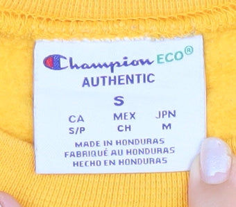 Champion Men’s Yellow Pullover Sweatshirt S Crew Neck Fleece Logo