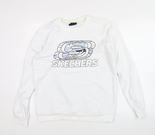 Skechers Men’s White XS Pullover Sweatshirt Logo Graphic Lightweight