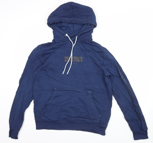 Calvin Klein Jeans Men's Blue Pullover Hoodie M Logo Graphic Cotton