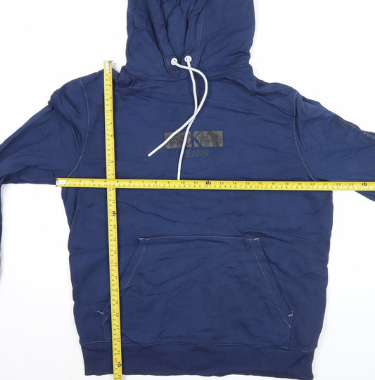 Calvin Klein Jeans Men's Blue Pullover Hoodie M Logo Graphic Cotton