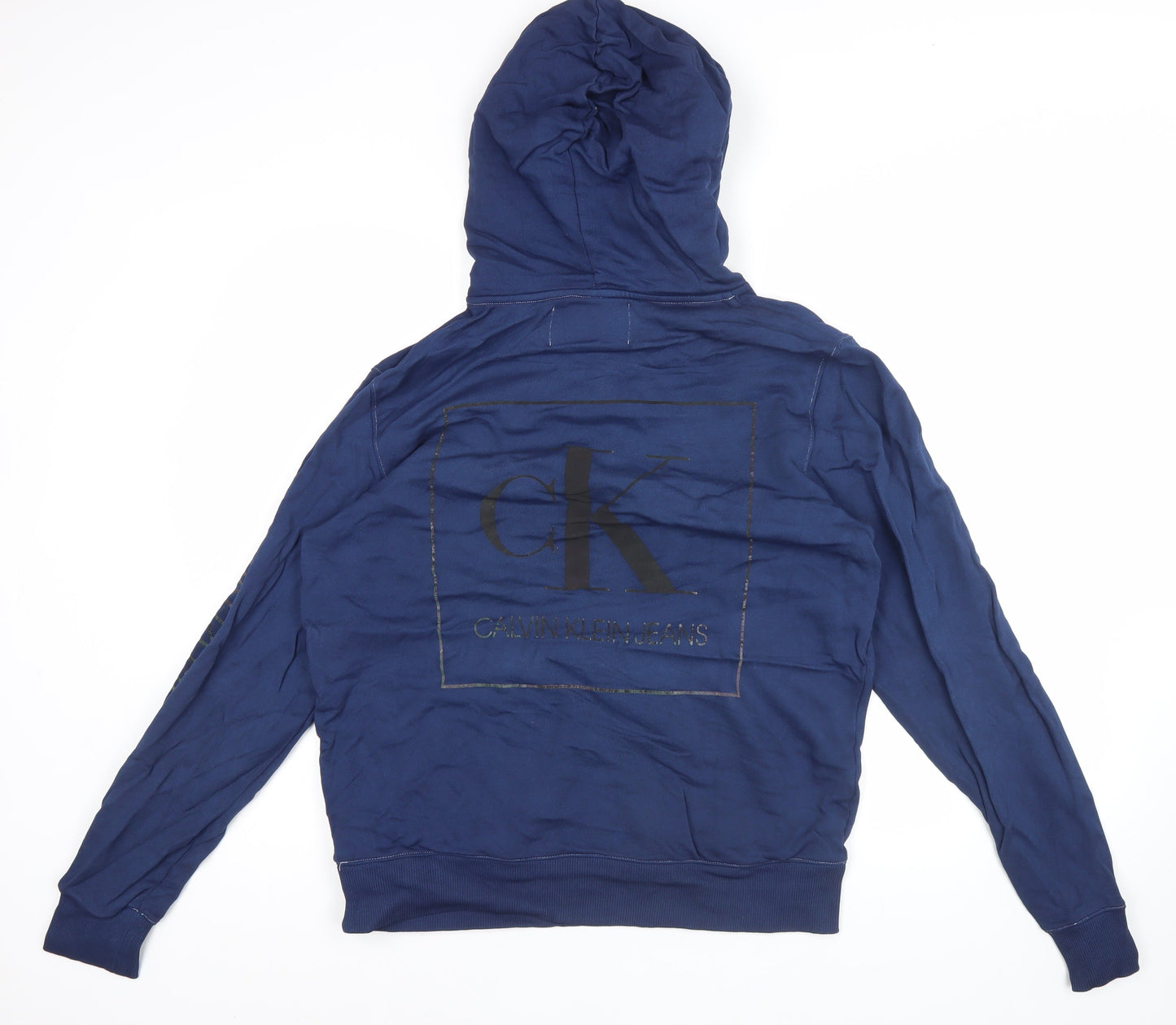 Calvin Klein Jeans Men's Blue Pullover Hoodie M Logo Graphic Cotton