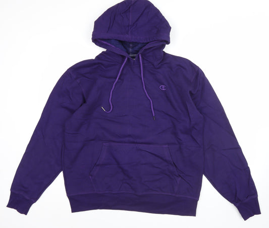 Champion Men's Purple Pullover Hoodie L Logo Fleece Cotton Blend