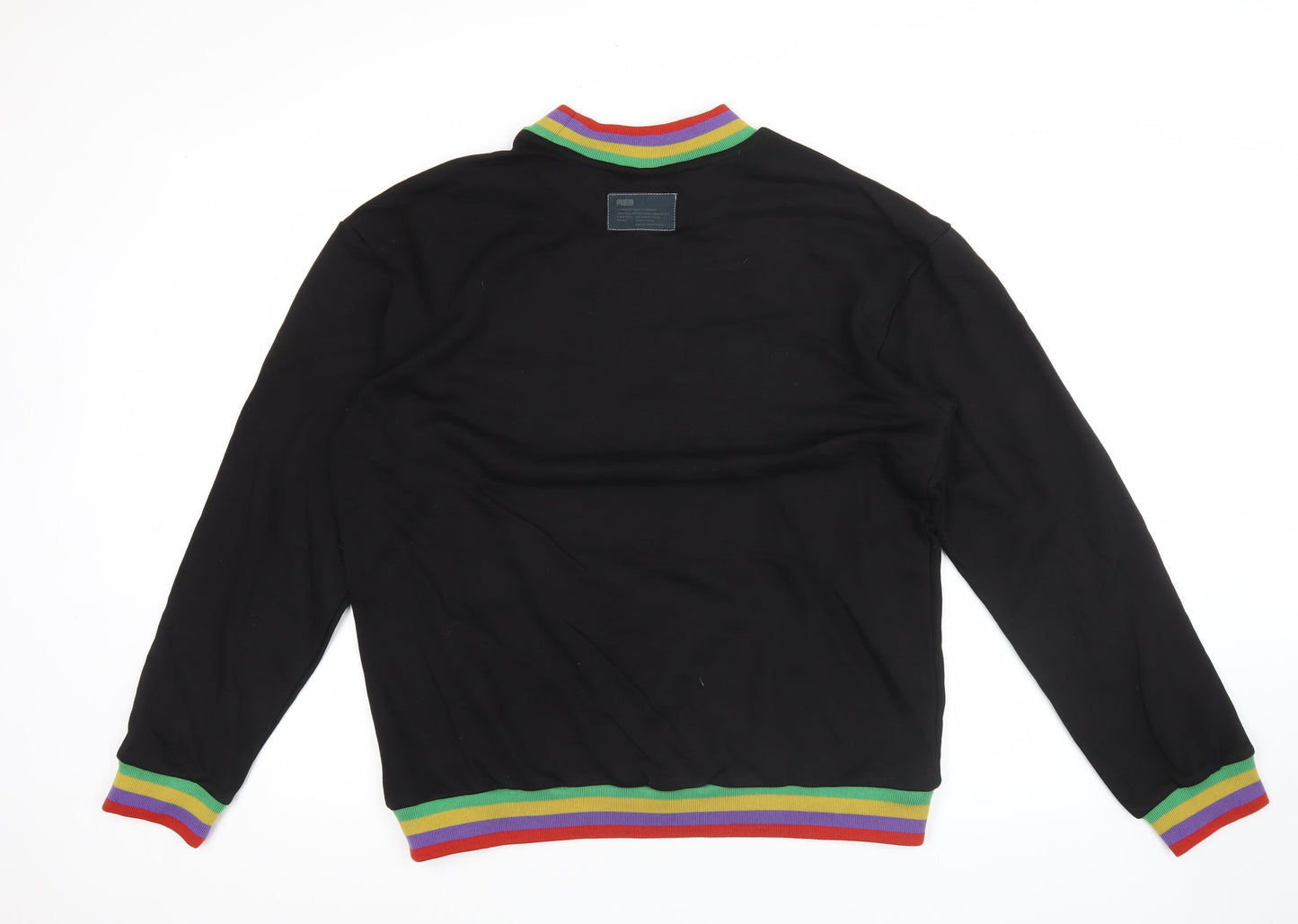 Puma Men's Black L Pullover Sweatshirt Rainbow Trim Embroidered Logo