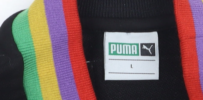 Puma Men's Black L Pullover Sweatshirt Rainbow Trim Embroidered Logo