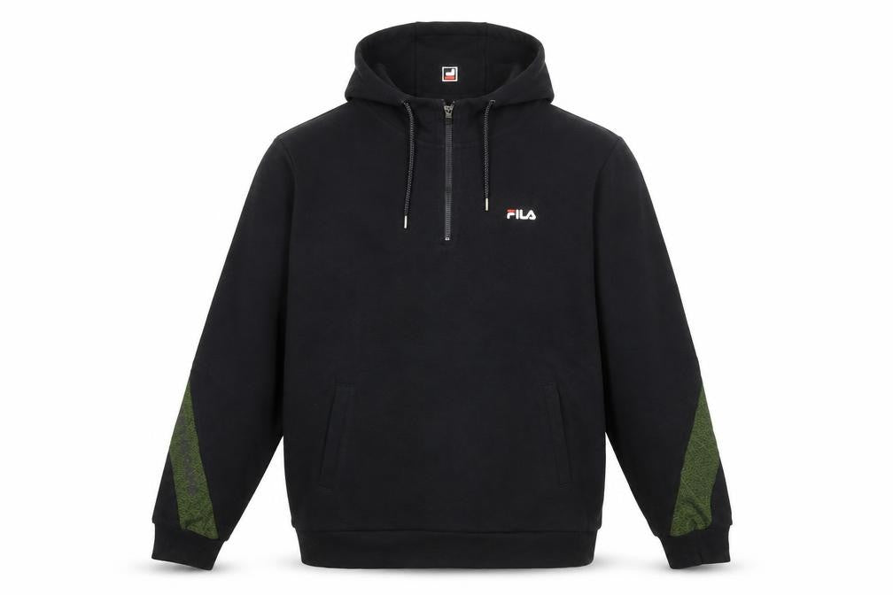 Fila Men's Black M Regular Fit 1/2 Zip Hoodie with Logo & Pockets