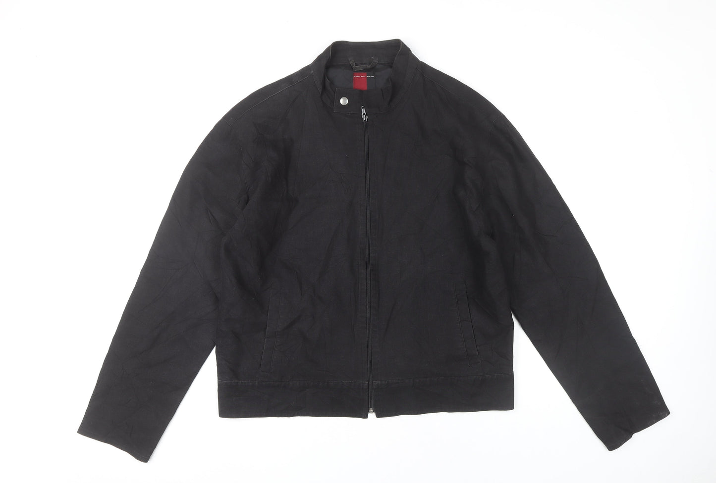 st-martins Men's Black XL Basic Jacket Linen Cotton Stand-Up Collar