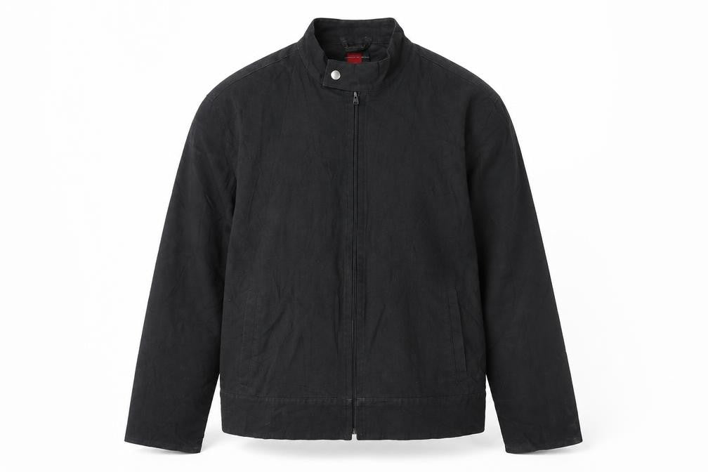 st-martins Men's Black XL Basic Jacket Linen Cotton Stand-Up Collar