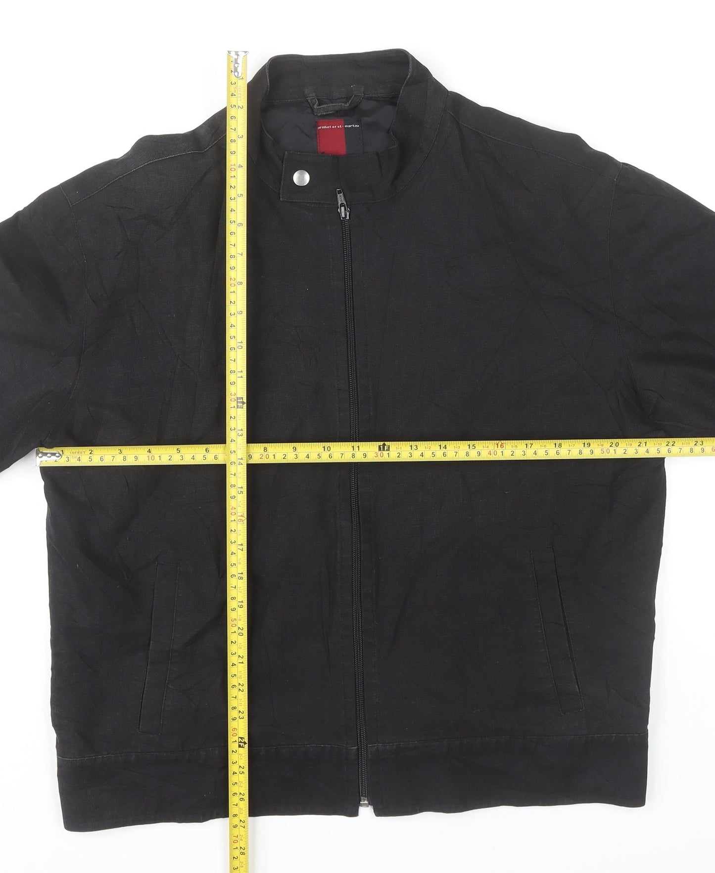 st-martins Men's Black XL Basic Jacket Linen Cotton Stand-Up Collar