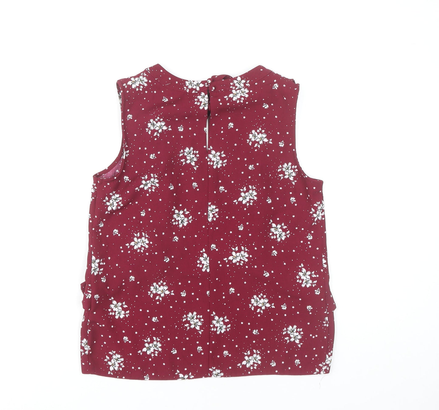 Red Herring Women’s Red Floral Sleeveless Blouse Size 8 Ruffle Bow Workwear