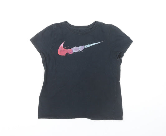 Nike Girls Black Graphic Logo T-Shirt Size 8 Years Short Sleeve Sports