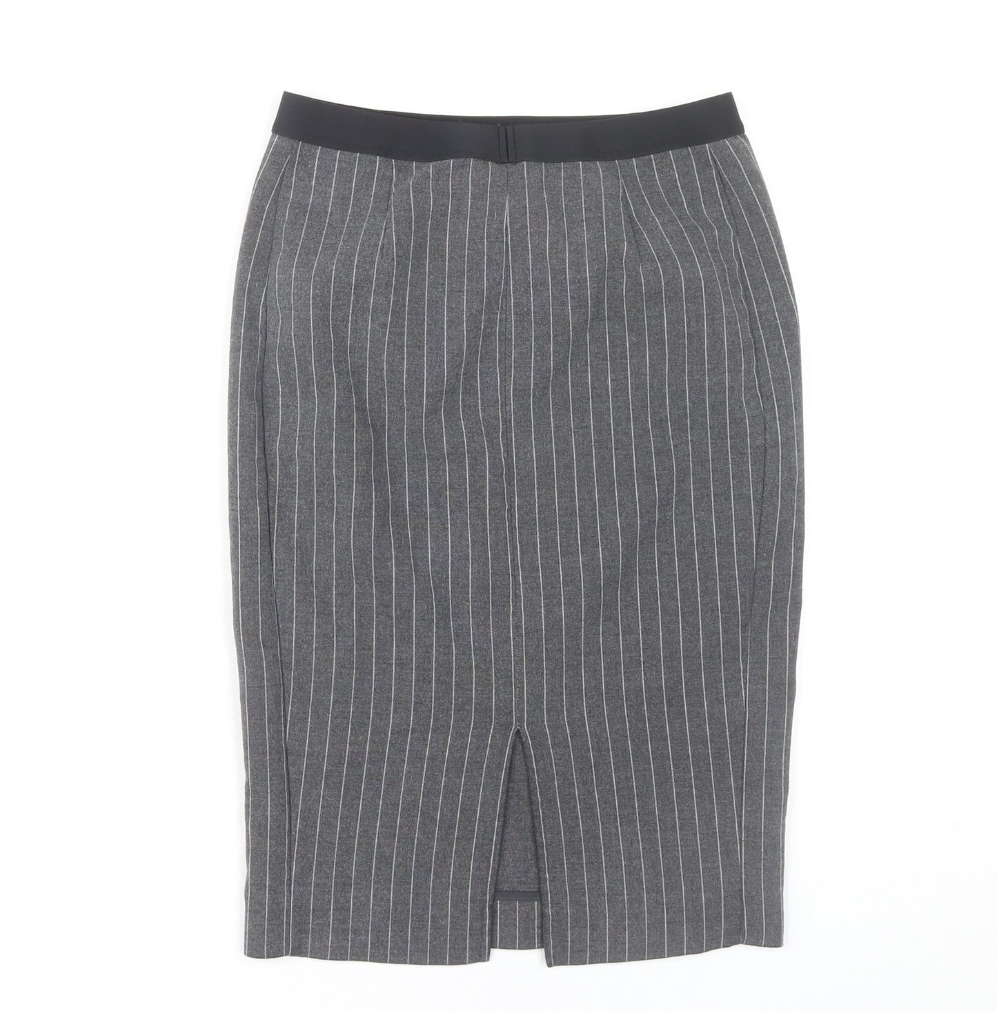 Uniqlo Women Grey Pinstripe XS Knee Length Pencil Skirt Workwear