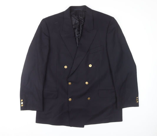 Jaeger Men's Blue Wool Double-Breasted Blazer Jacket 52R