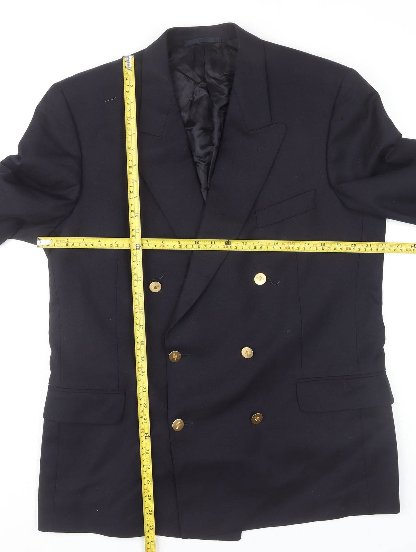 Jaeger Men's Blue Wool Double-Breasted Blazer Jacket 52R