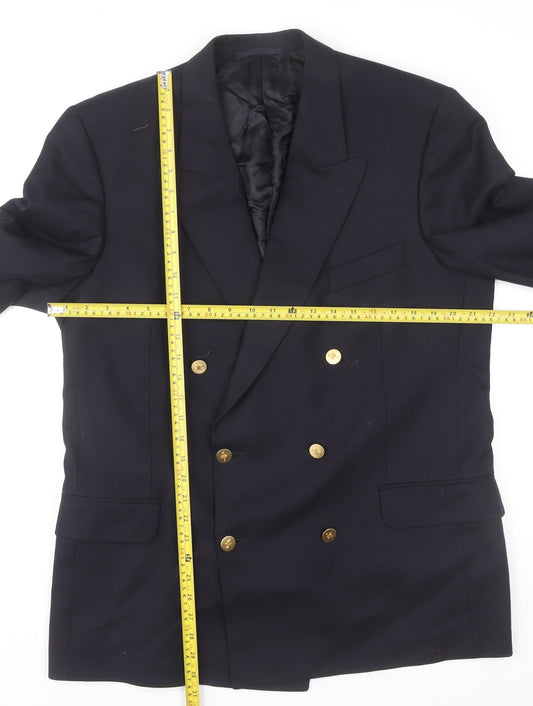 Jaeger Men's Blue Wool Double-Breasted Blazer Jacket 52R