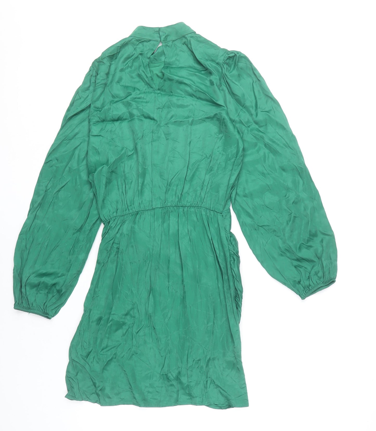 Zara Women’s Green XS Shift Dress High Neck Belted Long Sleeve